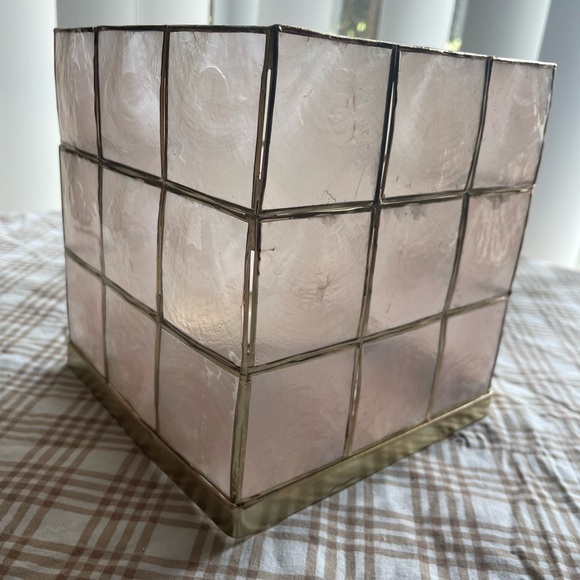 Pink/Gold Translucent Capiz Shell Cube Lantern Candle Holder - Picture 2 of 4